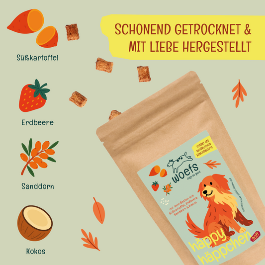 häppy häppchen — mit Süßkartoffeln, Erdbeeren, Sanddorn & Kokos