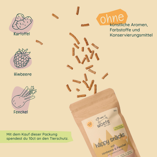 häppy snäcks — mit Kartoffel, Himbeere & Fenchel