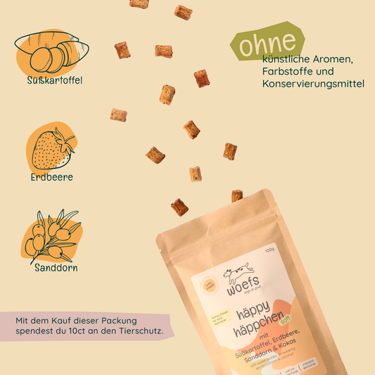 häppy häppchen — mit Süßkartoffeln, Erdbeeren, Sanddorn & Kokos